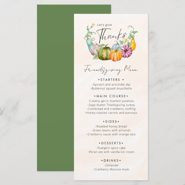 Let's Give Thanks Pumpkin Thanksgiving Dinner  Menu (Front/Back)