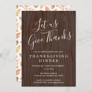 Let's Give Thanks Script Wood Thanksgiving Dinner Invitation