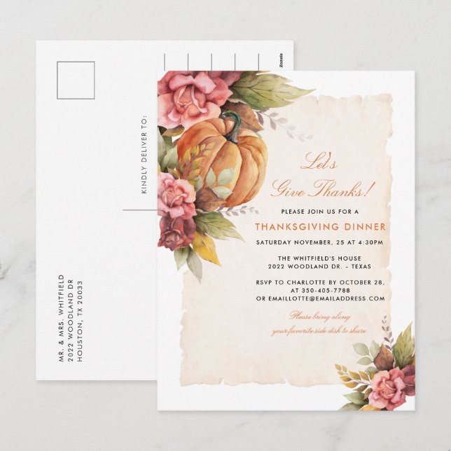 Let's Give Thanks Thanksgiving Dinner Holiday Postcard (Front/Back)