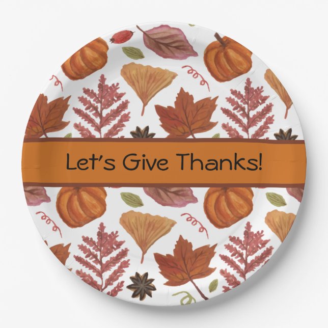 Let's Give Thanks Thanksgiving Paper Plate (Front)