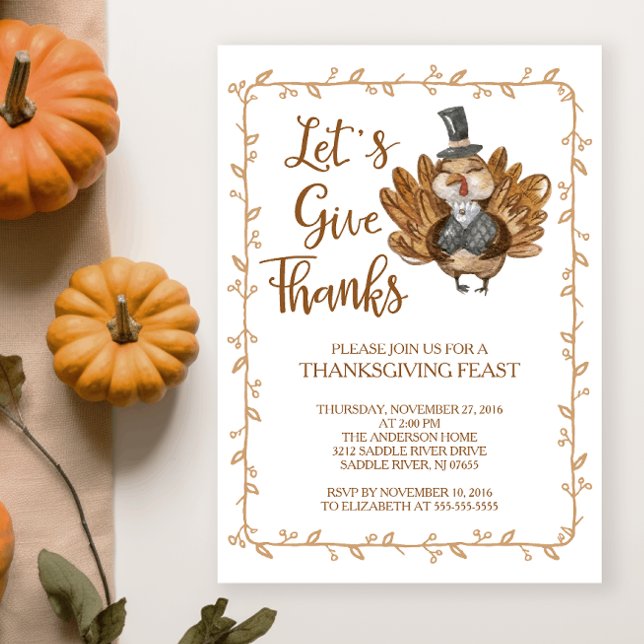 Let's Give Thanks Turkey Thanksgiving Party Invitation (Creator Uploaded)