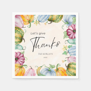 Let's Give Thanks Watercolor Pumpkin Thanksgiving Napkin