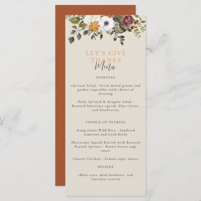 Let's Give Thanks Watercolor Thanksgiving Menu (Front/Back)