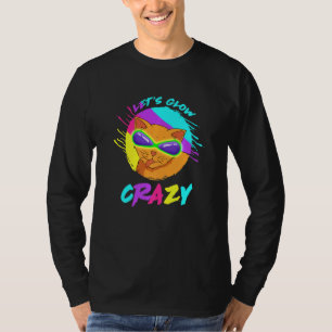 Let's Glow Crazy Colourful Retro 80s Party Cat Rav T-Shirt