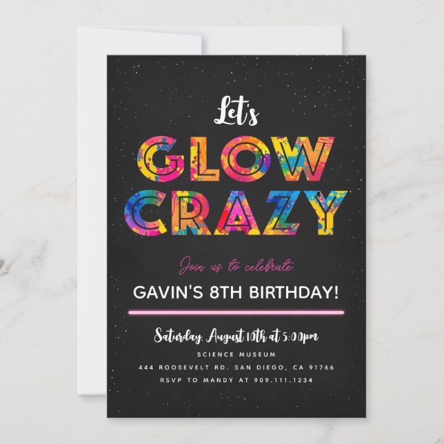 Let's Glow Crazy Fun Colourful Party Invitation (Front)