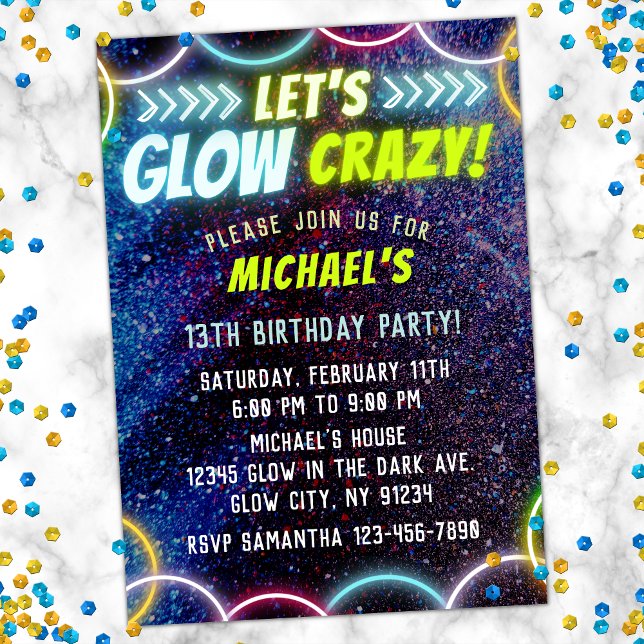 Let's Glow Crazy in the Dark Neon Lights Fun Party Invitation (Creator Uploaded)