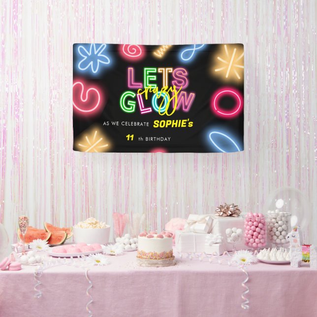 Let's glow crazy neon birthday laser party banner (Party)