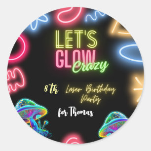 Let's glow crazy neon birthday laser party classic round sticker