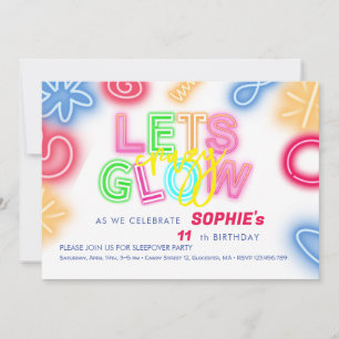 Let's glow crazy neon birthday laser party invitation