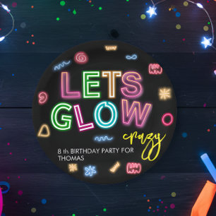 Let's glow crazy neon birthday laser party paper plate
