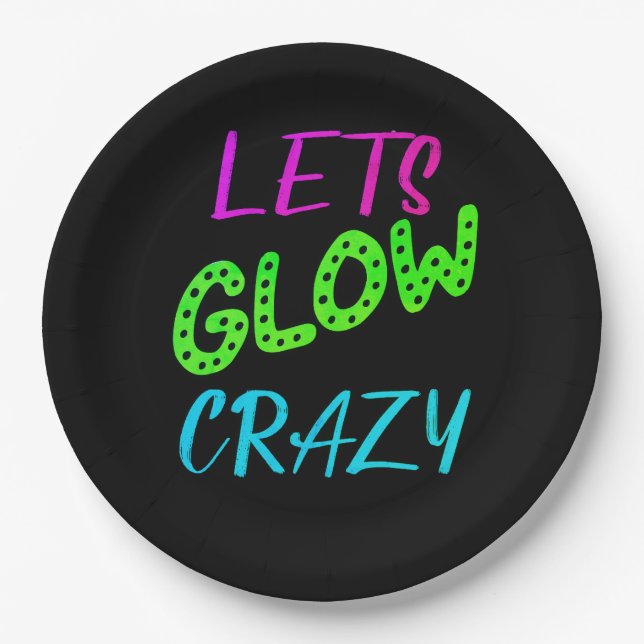 Let's Glow Crazy Neon Skating Birthday  Paper Plate (Front)