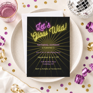 Let's Glow Wild Neon Birthday Party  Invitation