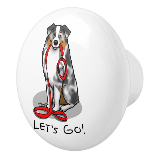 Let's Go! Australian Shepherd (blue merle tan/w 1) Ceramic Knob (Right)