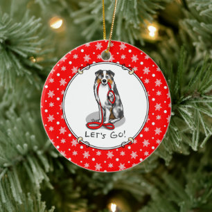 Let's Go! Australian Shepherd (blue merle tan/w 1) Ceramic Tree Decoration