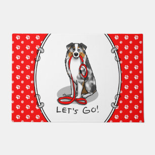 Let's Go! Australian Shepherd (blue merle tan/w 1) Doormat
