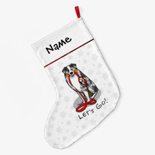 Let's Go! Australian Shepherd (blue merle tan/w 1) Large Christmas Stocking