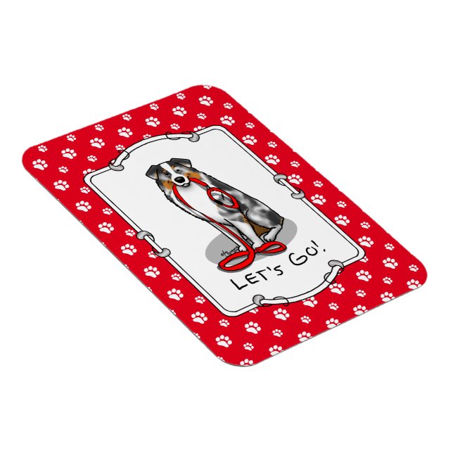 Let's Go! Australian Shepherd (blue merle tan/w 1) Magnet (Right Side)