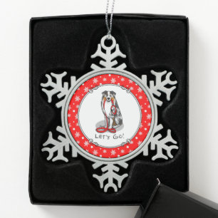 Let's Go! Australian Shepherd (blue merle tan/w 1) Snowflake Pewter Christmas Ornament