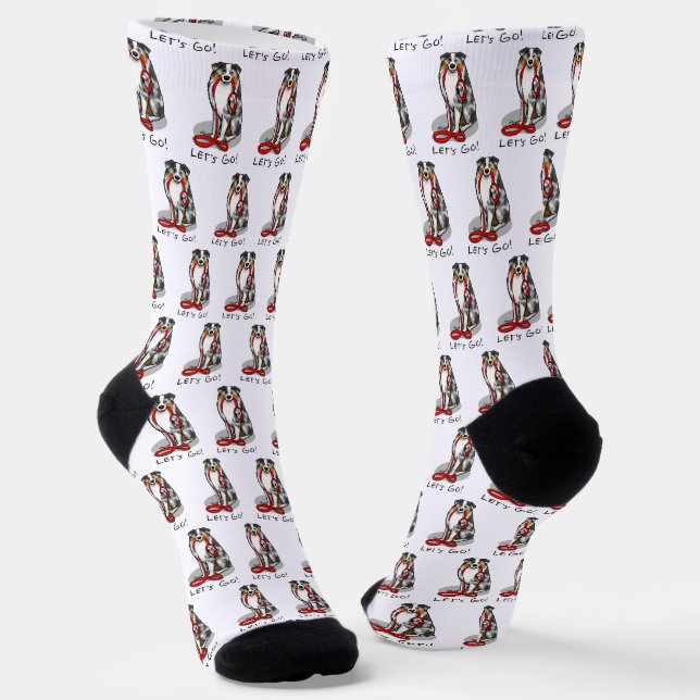 Let's Go! Australian Shepherd (blue merle tan/w 1) Socks (Angled)