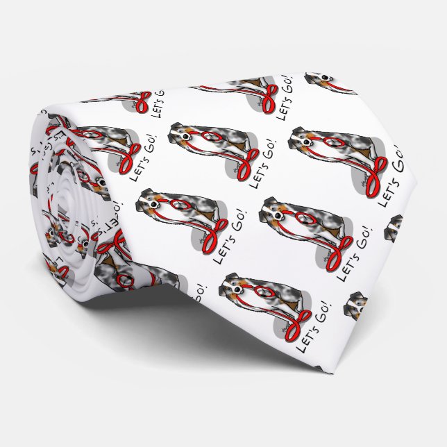 Let's Go! Australian Shepherd (blue merle tan/w 1) Tie (Rolled)