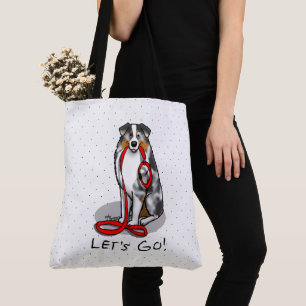 Let's Go! Australian Shepherd (blue merle tan/w 1) Tote Bag