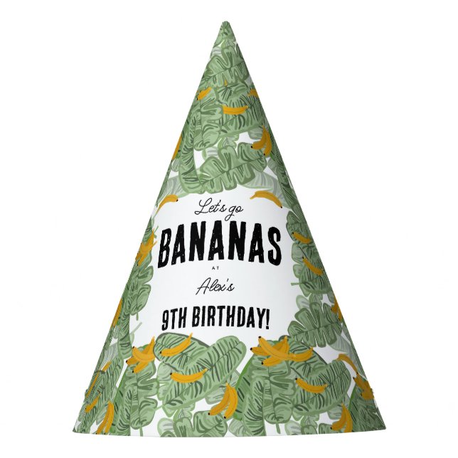 Let's go Bananas Banana Tropical Birthday Theme Party Hat (Front)