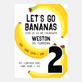 Let's Go Bananas! Customizable Kids Birthday Party Invitation