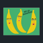 LET'S GO BANANAS Funny Cute Whimsical Party Custom Postcard<br><div class="desc">Check out this sweet and colourful art, hand made by me for you! Perfect for a birthday party invitation, a new years celebration or any time when you want to encourage wild festivities! Feel free to add your own text or change the colours. Visit my shop for more or let...</div>