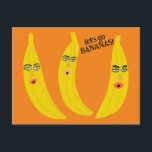 LET'S GO BANANAS Funny Cute Whimsical Party Custom Postcard<br><div class="desc">Check out this sweet and colourful art, hand made by me for you! Perfect for a birthday party invitation, a new years celebration or any time when you want to encourage wild festivities! Feel free to add your own text or change the colours. Visit my shop for more or let...</div>