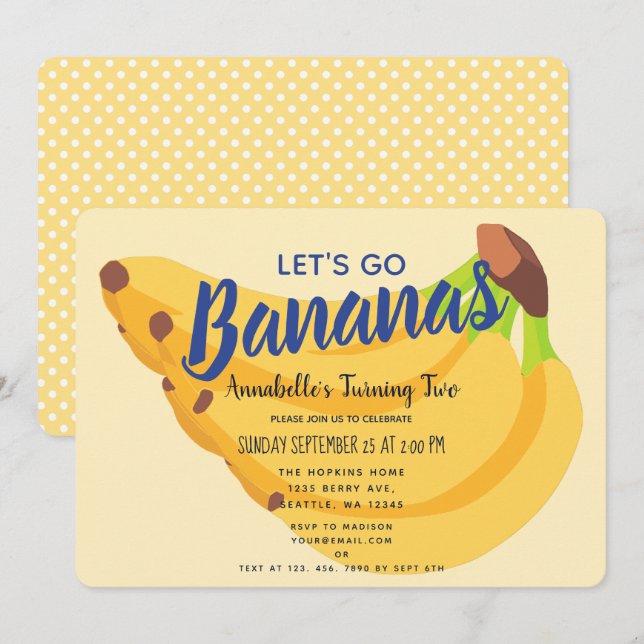 Let's Go Bananas Kids Birthday Invitation (Front/Back)