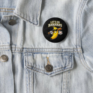 Lets Go Bananas Retro Baseball Banana Funny 6 Cm Round Badge