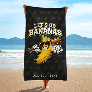 Lets Go Bananas Retro Baseball Banana Funny Beach Towel