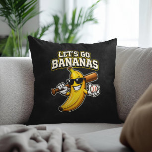 Lets Go Bananas Retro Baseball Banana Funny Cushion