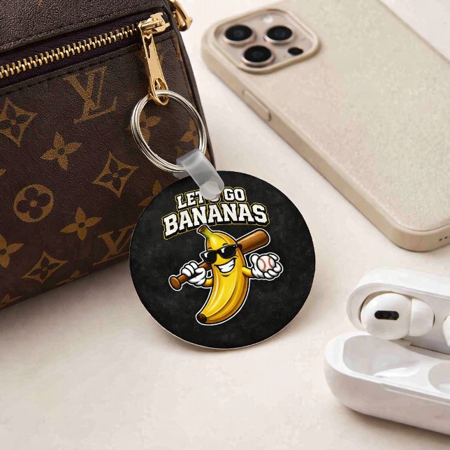 Lets Go Bananas Retro Baseball Banana Funny Key Ring (Creator Uploaded)