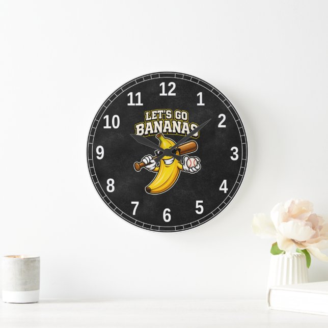 Lets Go Bananas Retro Baseball Banana Funny Large Clock (Home)
