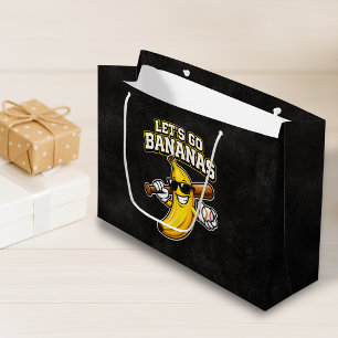 Lets Go Bananas Retro Baseball Banana Funny Large Gift Bag