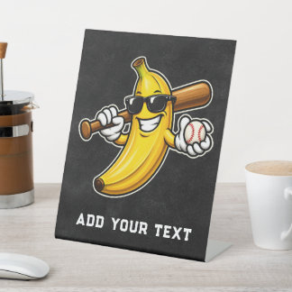 Lets Go Bananas Retro Baseball Banana Funny Pedestal Sign