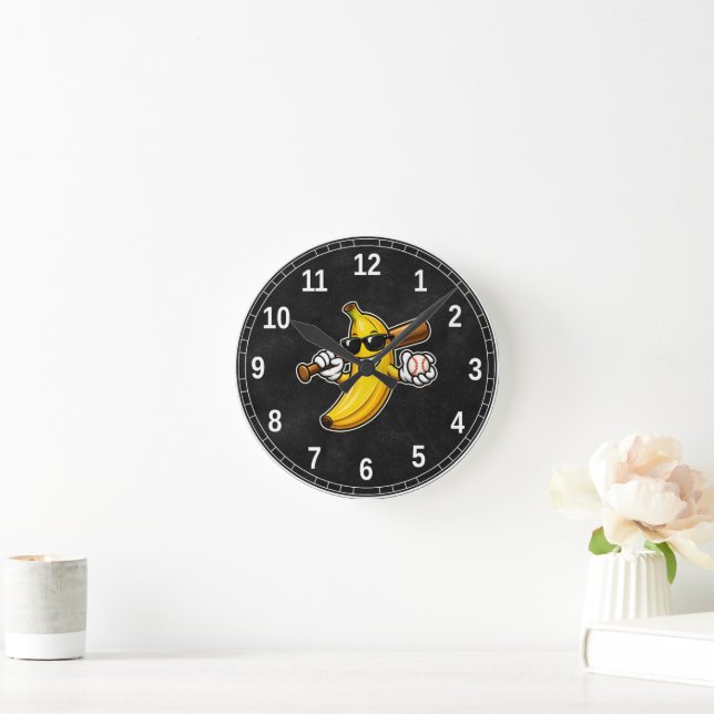 Lets Go Bananas Retro Baseball Banana Funny Round Clock (Home)
