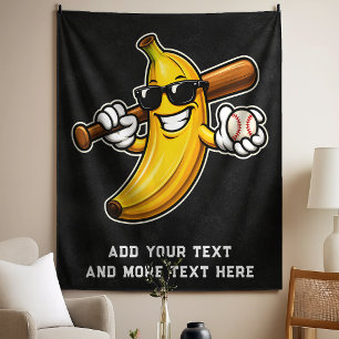 Lets Go Bananas Retro Baseball Banana Funny Tapestry