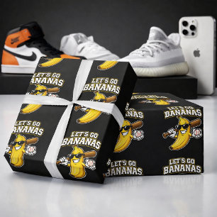 Lets Go Bananas Retro Baseball Banana Funny Wrapping Paper