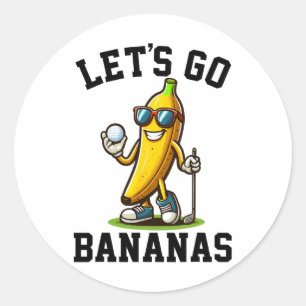 Lets Go Bananas Vintage Banana Playing Golf Lover Classic Round Sticker