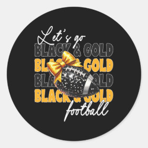 Let's Go Black And Gold Football Bow Classic Round Sticker