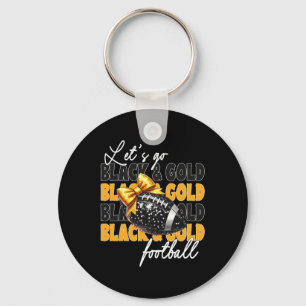 Let's Go Black And Gold Football Bow Key Ring
