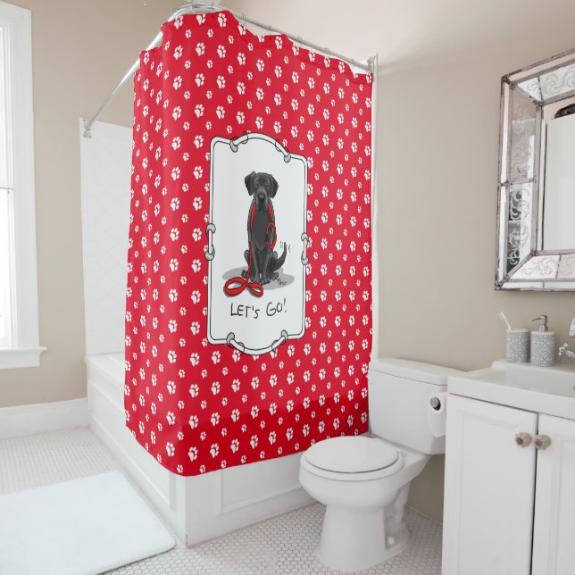 Let's Go! Black Labrador Retriever - Cute Dog Shower Curtain (In Situ)