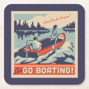 Let's Go Boating Square Paper Coaster