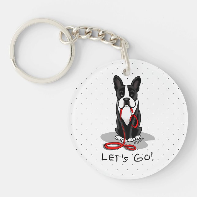 Let's Go! Boston Terrier (black) Funny dog Key Ring (Front)