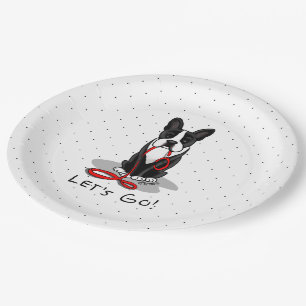 Let's Go! Boston Terrier (black) Funny dog Paper Plate