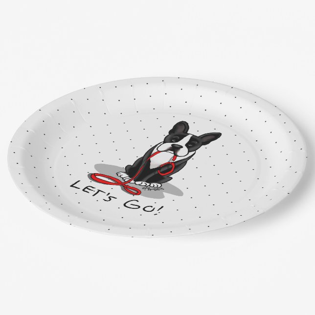 Let's Go! Boston Terrier (black) Funny dog Paper Plate (Angled)
