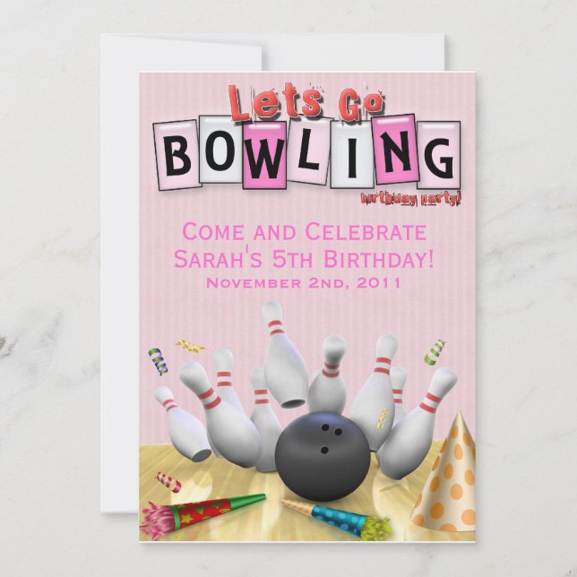 Let's Go Bowling Birthday Party Invitation (Front)