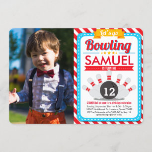 Let's go Bowling Birthday Party Photo Invitation